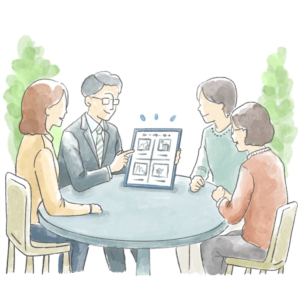 タブレットを使った打ち合わせのイラスト